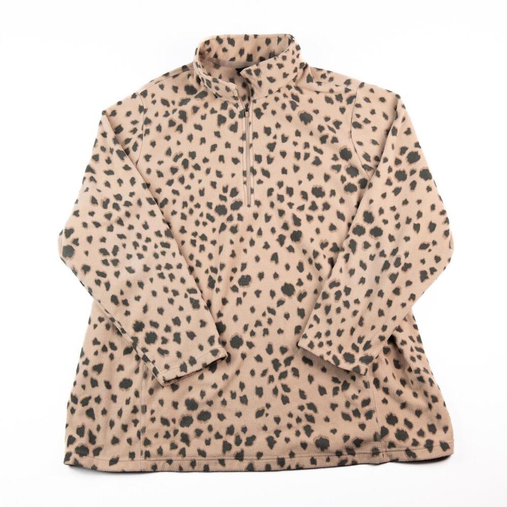 Lands’ End Fleece Pullover Women’s 3X Leopard Print Quarter Zip Jacket